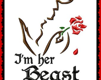 I&#39;m Her Beast with the Magic Rose Combo from Beauty and the Beast Sketch Digital Embroidery Machine  Design File 5x7 6x10 8x12