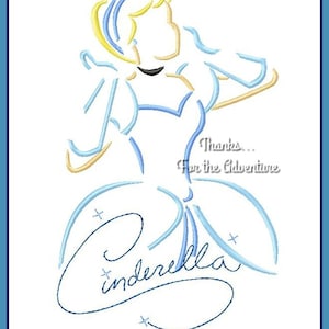 Princess Cinderella Autograph Sketch Combo Digital Embroidery Machine Design File 5x7 6x10