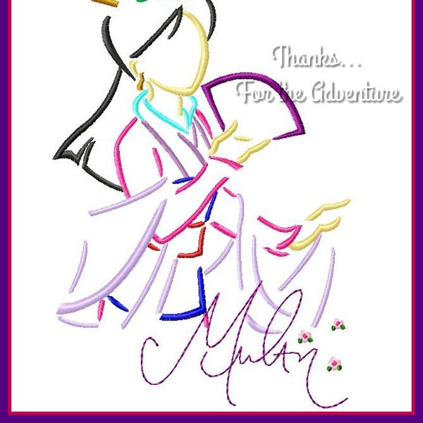 Mulan the Warrior Princess Autograph Combo Sketch Digital Embroidery Machine Design File 5x7 6x10