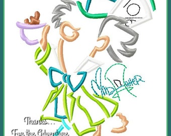 Mad Hatter from Alice in Wonderland Sketch Autograph Combo Digital Embroidery Machine Applique Design File 5x7 6x10