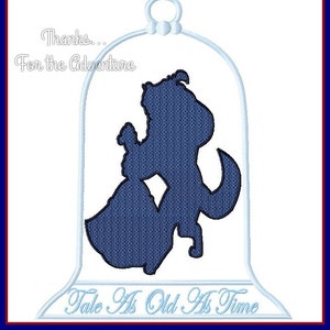 Belle and Beast Silhouette Glass Cloche Beauty & the Beast Applique Digital Embroidery Machine Design File 5x7 6x10 8x12 with clear layer