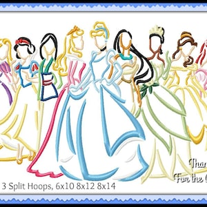 Princess Jasmine Rapunzel Snow White Mulan Aurora Cinderella Pocahontas Tiana Belle Ariel Merida Digital Embroidery Machine Design