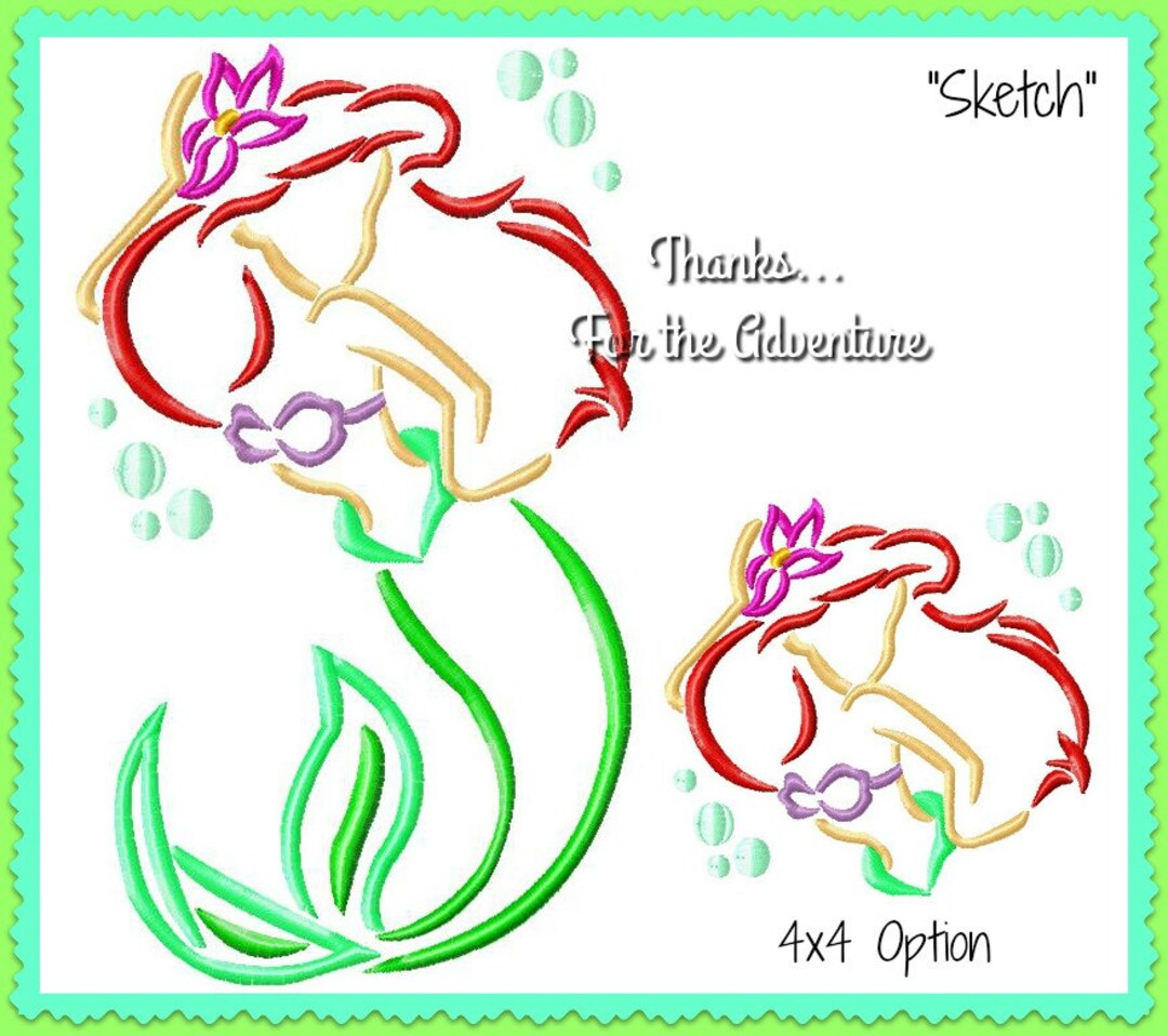 Ariel From the Little Mermaid Sketch Digital Embroidery Machine