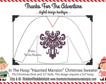 In The Hoop ITH Christmas Doll Sweater Haunted Mansion Wallpaper- 5x7 Hoop Required