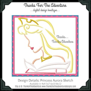 Princess Aurora from Sleeping Beauty Sketch Digital Embroidery Machine Design File 4x4 5x7 6x10 8x12