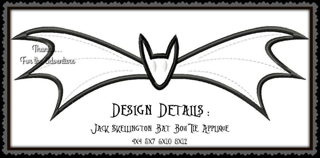 Cosplay Jack Skellington Bat Bow Tie From Nightmare Before Christmas Applique Digital Embroidery Machine Design File 4x4 5x7 6x10 8x12 - Etsy
