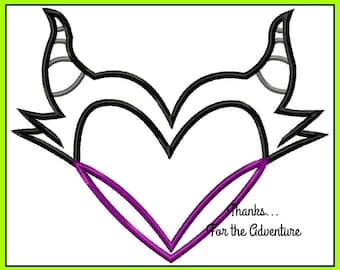 Maleficent from Sleeping Beauty Evil Fairy Heart Digital Embroidery Machine  Design File 4x4 5x7 6x10