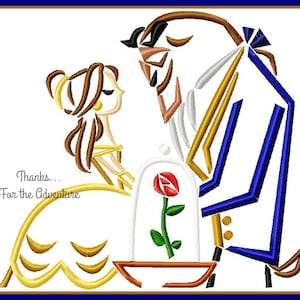 Princess Belle and the Beast Rose from Beauty and the Beast Sketch Digital Embroidery Machine  Design File 4x4  5x7 6x10