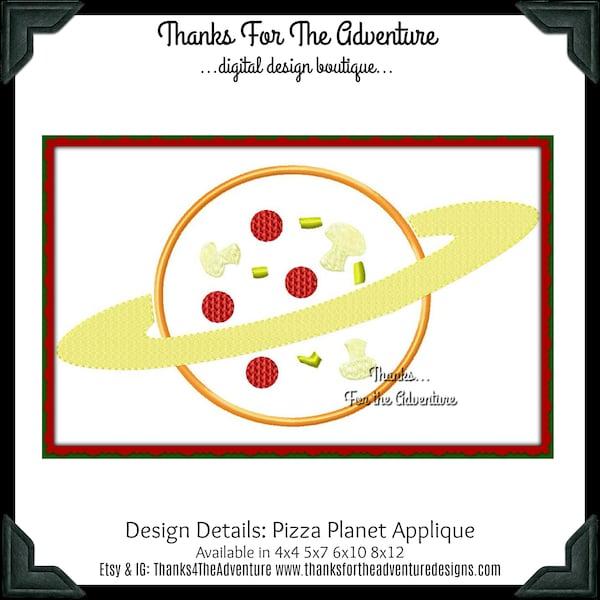 Pizza Planet from Toy Story Applique Digital Embroidery Machine Design File 4x4 5x7 6x10 8x12