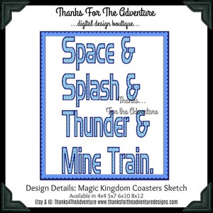 Magic Kingdom  World Roller Coasters Mine Train Big Thunder Splash Space Mountain Subway Digital Embroidery Machine Design File Sketch