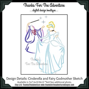 Princess Cinderella and her Fairy Godmother Sketch Digital Embroidery Machine Design File 4x4* 5x7 6x10 8x12