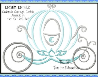 Princess Cinderella Carriage Sketch Digital Embroidery Machine Design File 4x4 5x7 6x10 8x12