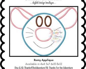 Archivo de diseño de apliques para máquina de bordado digital Remy el pequeño chef de Ratatouille (4 x 4, 5 x 7, 6 x 10 y 8 x 12)