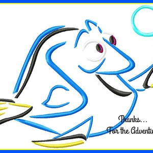 Dory from Finding Dory Sketch Digital Embroidery Machine Design File 4x4 5x7 6x10