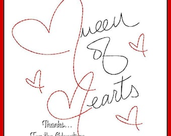 Queen of Hearts from Alice in Wonderland Autograph  Digital Embroidery Machine Design File 4x4 5x7 6x10