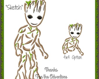 Baby Groot from Guardians of the Galaxy Sketch Digital Embroidery Machine Design File  4x4 5x7 6x10