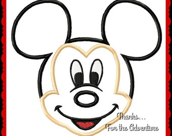 Mickey Mouse Face Head Digital Embroidery Machine Applique Design File 4x4 5x7 6x10