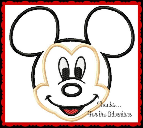 Mickey Mouse Face Head Digital Embroidery Machine Applique Design File 4x4 5x7 6x10