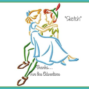 Wendy and Peter Pan Sketch Digital Embroidery Machine  Design File 4x4 5x7 6x10