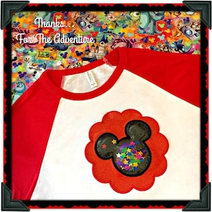 Scalloped Mickey Mouse Applique with Confetti Pocket Digital Embroidery Machine Design File 4x4 5x7 6x10 8x12