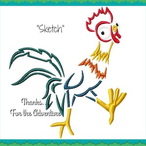 Moana&#39;s Rooster (Chicken) Hei Hei Sketch Digital Embroidery Machine Design File 4x4 5x7 6x10