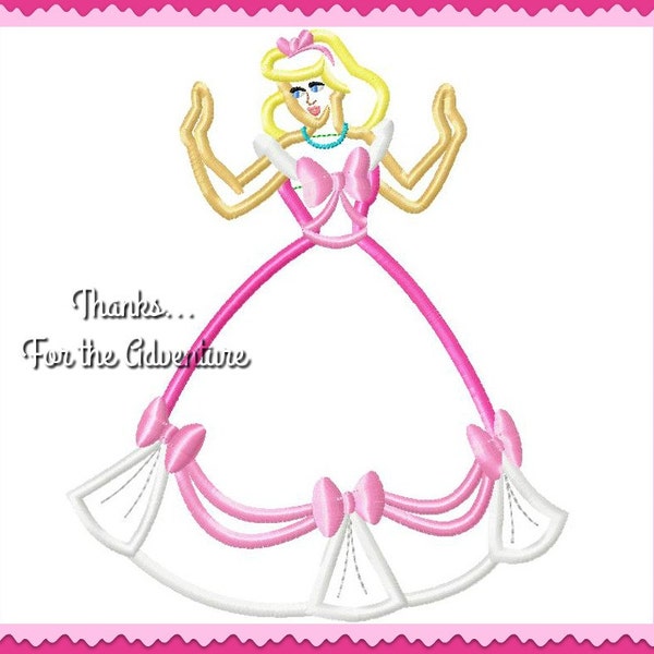 Princess Cinderella in her Pink Dress  Digital Embroidery Machine Applique Design File 5x7 6x10 8x12