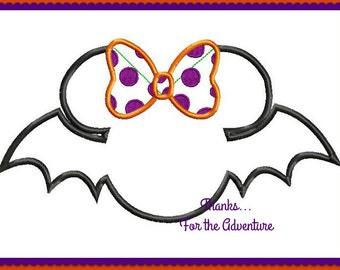 Halloween Minnie Mouse Bat Digital Embroidery Machine Applique Design File 4x4 5x7 6x10