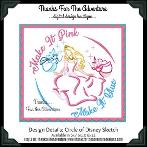 Make it Pink Make it Blue Sleeping Beauty Princess Aurora Good Fairies Sketch Combo Digital Embroidery Machine Design File 5x7 6x10 8x12