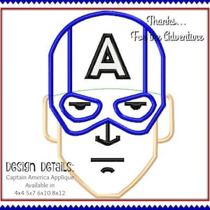 Captain America Steve Rogers Avengers Applique Digital Embroidery Machine Design File  4x4 5x7 6x10 8x12