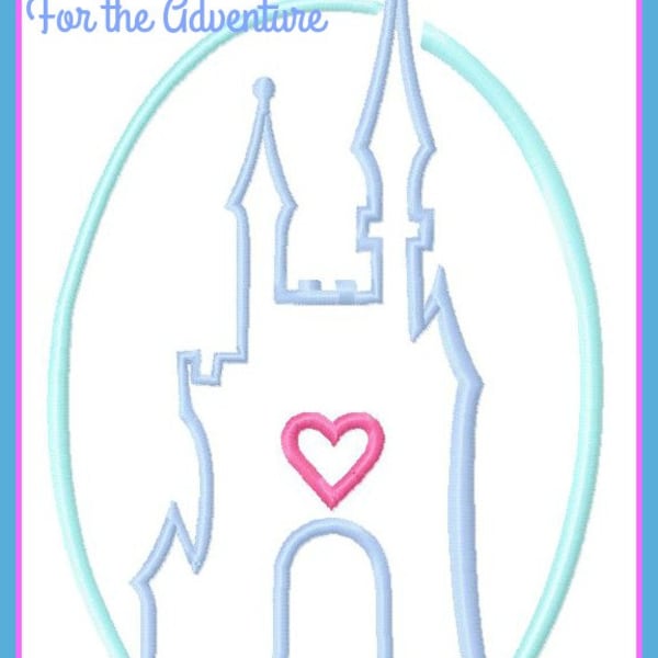 Cinderella Princess Castle Sketch Digital Embroidery Machine  Design File 4x4  5x7 6x10