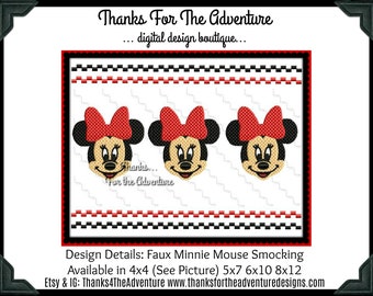 Minnie Mouse Faux Smocking Digital Embroidery Machine Design File 4x4 5x7 6x10 8x12