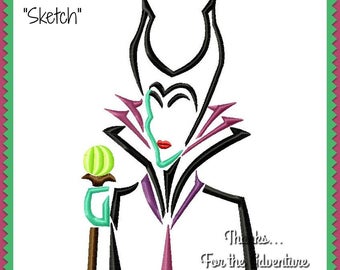 Maleficent from Sleeping Beauty Evil Fairy Sketch Digital Embroidery Machine  Design File 4x4 5x7 6x10