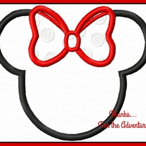 Minnie Mouse Head Digital Embroidery Machine Applique Design File 4x4 5x7 6x10