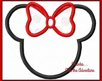 Minnie Mouse Head Digital Embroidery Machine Applique Design File 4x4 5x7 6x10