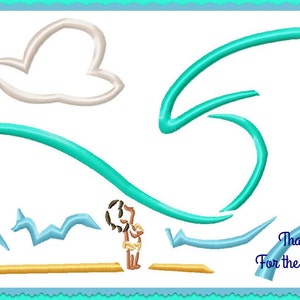 Baby Moana und der Ozean Wellen Skizze Stickdatei 15x7 6x10