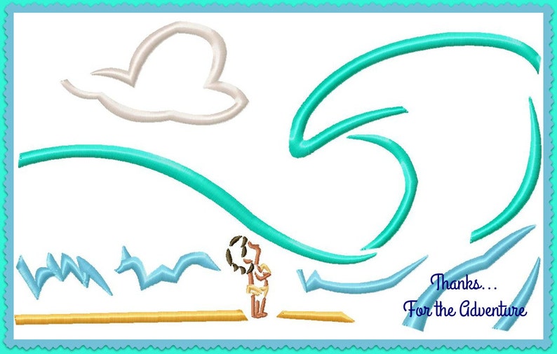 Baby Moana and the Ocean Wave Sketch Digital Embroidery Machine Design File 5x7 6x10 image 1