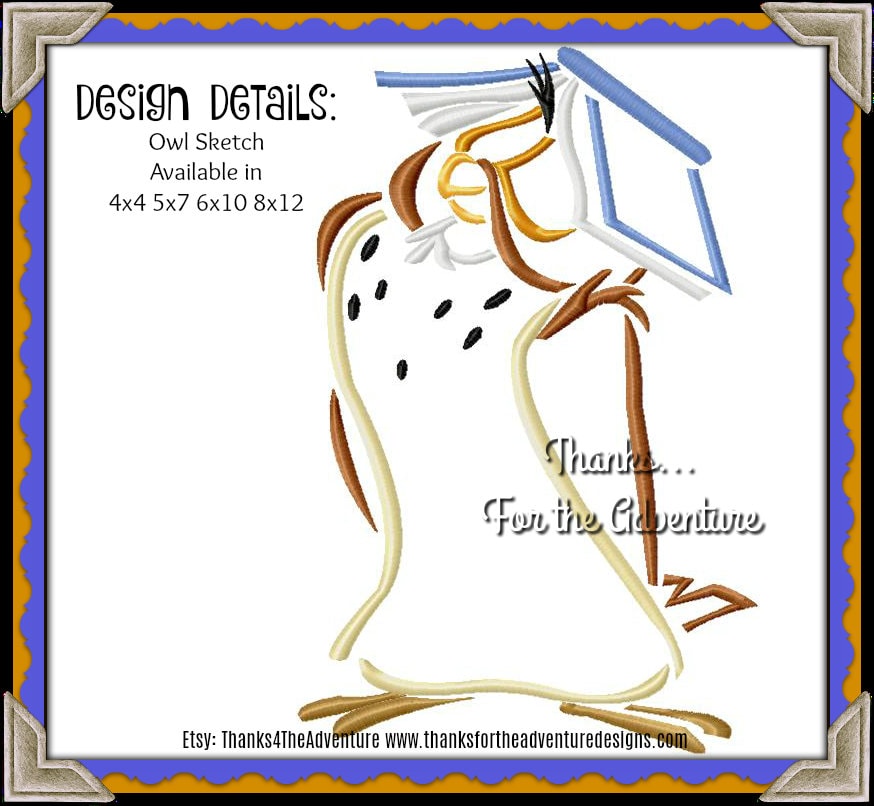 Owl from Winnie the Pooh Sketch Digital Embroidery Machine  Design File 4x4 5x7 6x10 8x12