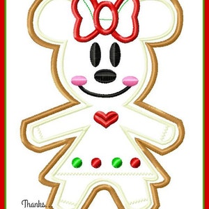 Minnie Mouse Gingerbread Cookie Applique Digital Embroidery Machine Design File 4x4 5x7 6x10