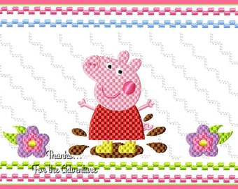 Pig in Yellow Boots Faux Smocking Digital Embroidery Machine Design File 4x4 5x7 6x10