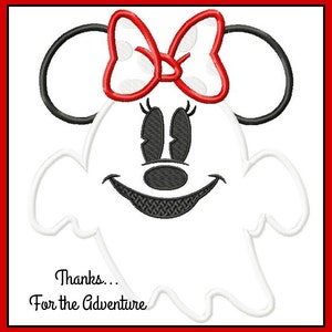 Halloween Minnie Mouse Ghost Digital Embroidery Machine Applique Design File 4x4 5x7 6x10