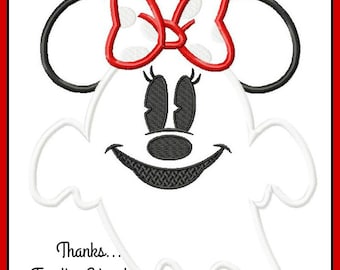 Máquina de bordar digital fantasma da Minnie Mouse para Halloween, arquivo de design de apliques 4x4 5x7 6x10