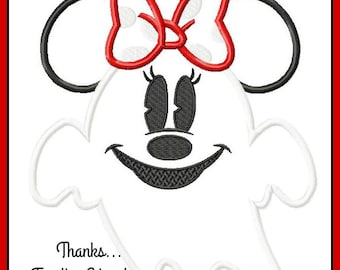 Halloween Minnie Mouse Ghost Digital Embroidery Machine Applique Design File 4x4 5x7 6x10