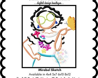 Mirabel Madrigal van Encanto Sketch digitale borduurmachine ontwerpbestand 4 x 4 5 x 7 6 x 10 8 x 12