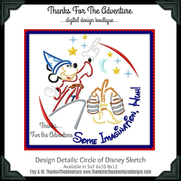 Circle of Sorcerer Apprentice Mickey Fantasia Fantasmic Sketch Combo Digital Embroidery Machine Design File 5x7 6x10 8x12