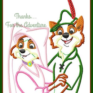 Robin Hood and Maid Marian Fox Digital Embroidery Machine Applique Design File 5x7 6x10