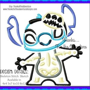 Halloween Stitch van Lilo en Stitch Skeleton Trick or Treater Digitaal Borduurwerk Machine Schets Design File 4x4 5x7 6x10 8x12