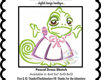 Rapunzel's Chameleon Pascal in a dress from Tangled Sketch Digital Embroidery Machine  Design File 4x4 5x7 6x10 8x12