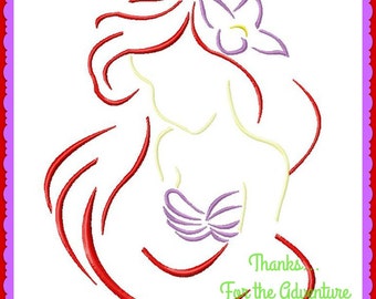 Ariel from The Little Mermaid Sketch Digital Embroidery Machine Applique Design File 4x4 5x7 6x10