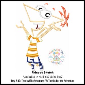 Phineas From Phineas and Ferb Sketch Digital Embroidery Machine Design