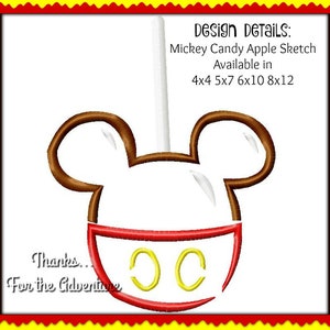 Park Mickey Mouse Snack Treat Candy Apple Sketch Digital Embroidery Machine  Design File 4x4 5x7 6x10 8x12